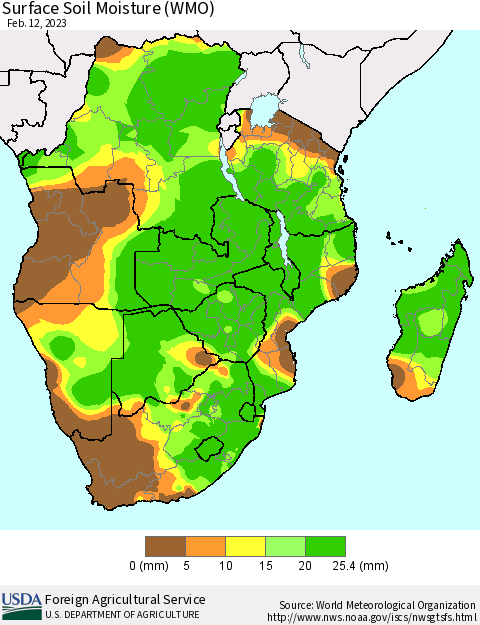 Southern Africa Surface Soil Moisture (WMO) Thematic Map For 2/6/2023 - 2/12/2023