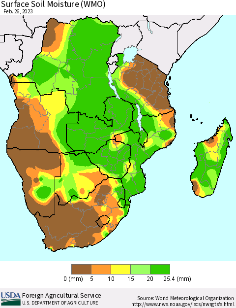 Southern Africa Surface Soil Moisture (WMO) Thematic Map For 2/20/2023 - 2/26/2023