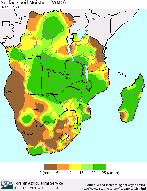 Southern Africa Surface Soil Moisture (WMO) Thematic Map For 2/27/2023 - 3/5/2023
