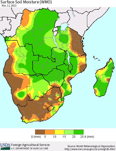 Southern Africa Surface Soil Moisture (WMO) Thematic Map For 3/6/2023 - 3/12/2023