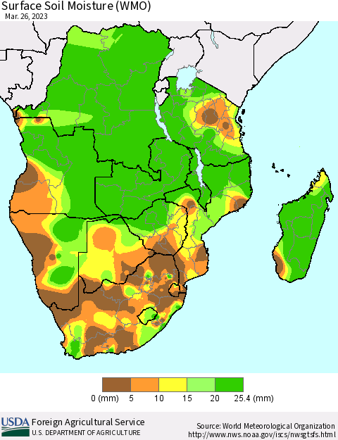 Southern Africa Surface Soil Moisture (WMO) Thematic Map For 3/20/2023 - 3/26/2023