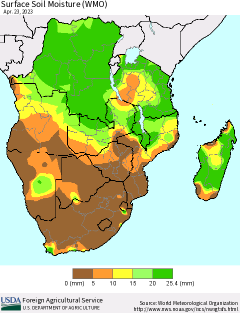 Southern Africa Surface Soil Moisture (WMO) Thematic Map For 4/17/2023 - 4/23/2023