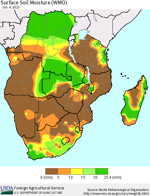 Southern Africa Surface Soil Moisture (WMO) Thematic Map For 5/29/2023 - 6/4/2023