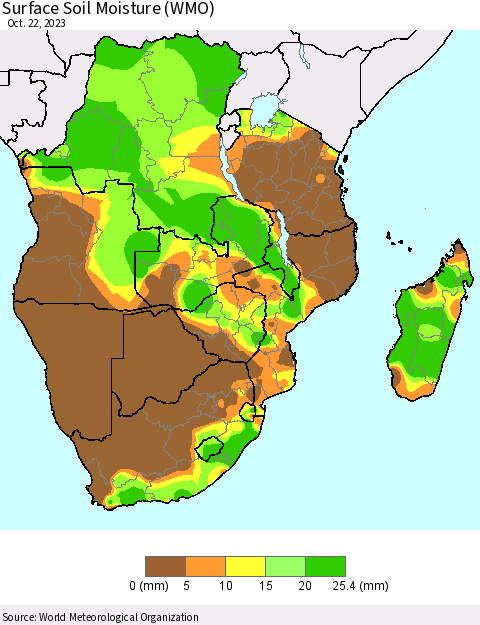 Southern Africa Surface Soil Moisture (WMO) Thematic Map For 10/16/2023 - 10/22/2023