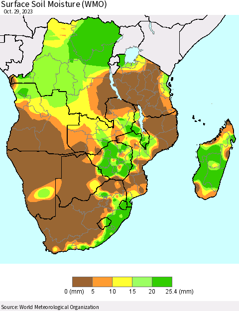 Southern Africa Surface Soil Moisture (WMO) Thematic Map For 10/23/2023 - 10/29/2023