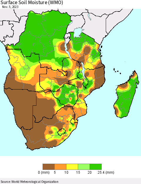 Southern Africa Surface Soil Moisture (WMO) Thematic Map For 10/30/2023 - 11/5/2023