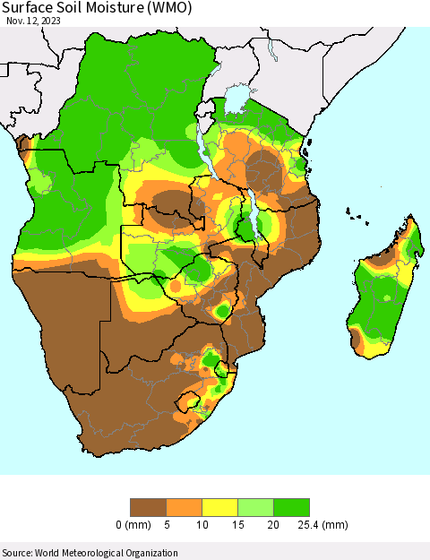 Southern Africa Surface Soil Moisture (WMO) Thematic Map For 11/6/2023 - 11/12/2023