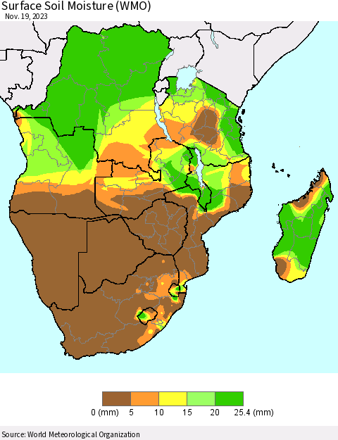 Southern Africa Surface Soil Moisture (WMO) Thematic Map For 11/13/2023 - 11/19/2023