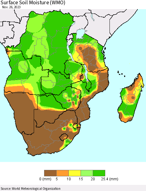 Southern Africa Surface Soil Moisture (WMO) Thematic Map For 11/20/2023 - 11/26/2023