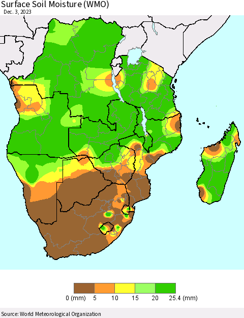 Southern Africa Surface Soil Moisture (WMO) Thematic Map For 11/27/2023 - 12/3/2023