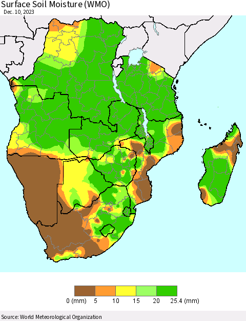 Southern Africa Surface Soil Moisture (WMO) Thematic Map For 12/4/2023 - 12/10/2023