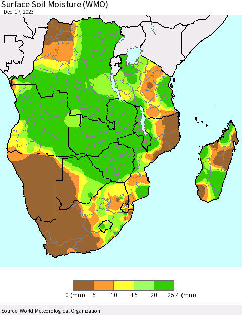 Southern Africa Surface Soil Moisture (WMO) Thematic Map For 12/11/2023 - 12/17/2023