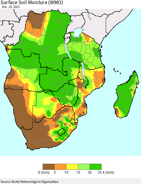 Southern Africa Surface Soil Moisture (WMO) Thematic Map For 12/18/2023 - 12/24/2023