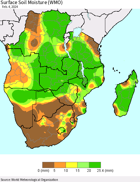 Southern Africa Surface Soil Moisture (WMO) Thematic Map For 1/29/2024 - 2/4/2024