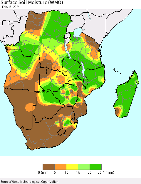 Southern Africa Surface Soil Moisture (WMO) Thematic Map For 2/12/2024 - 2/18/2024