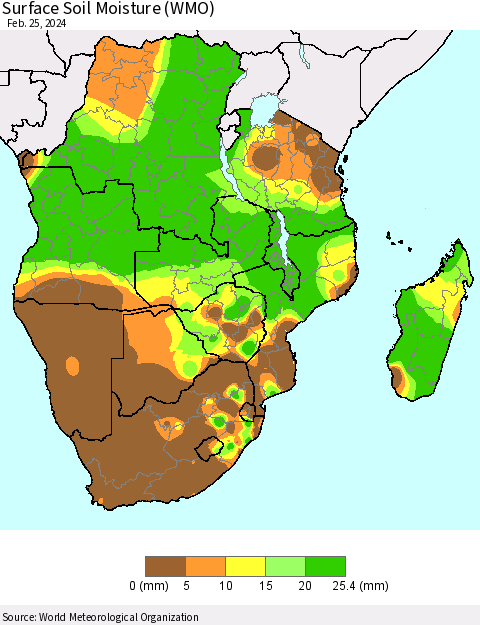Southern Africa Surface Soil Moisture (WMO) Thematic Map For 2/19/2024 - 2/25/2024