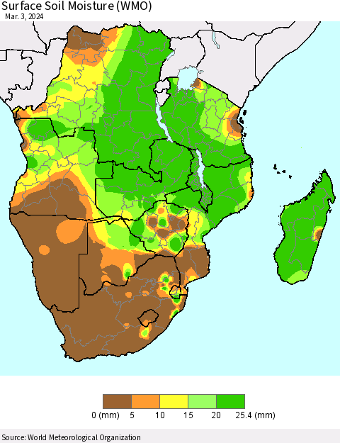 Southern Africa Surface Soil Moisture (WMO) Thematic Map For 2/26/2024 - 3/3/2024