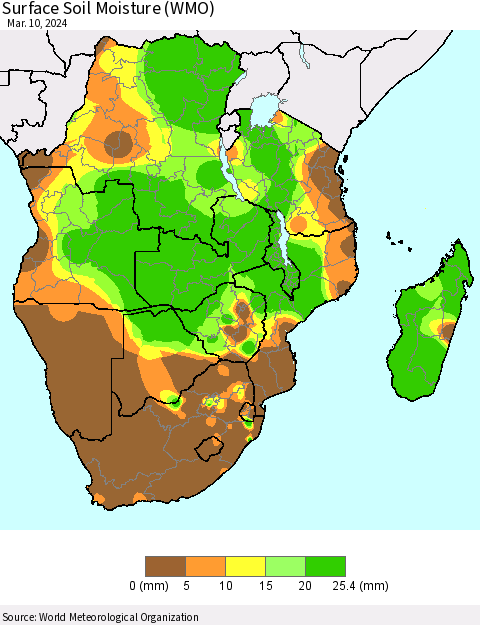 Southern Africa Surface Soil Moisture (WMO) Thematic Map For 3/4/2024 - 3/10/2024