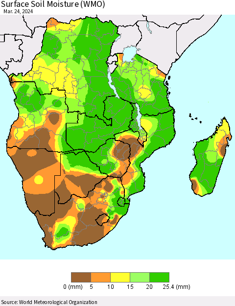 Southern Africa Surface Soil Moisture (WMO) Thematic Map For 3/18/2024 - 3/24/2024