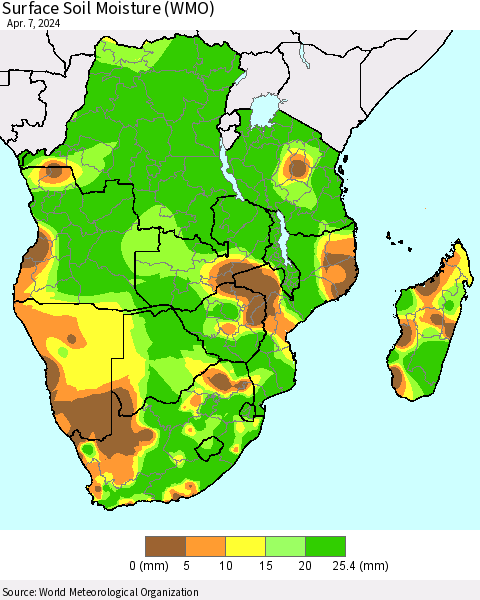 Southern Africa Surface Soil Moisture (WMO) Thematic Map For 4/1/2024 - 4/7/2024