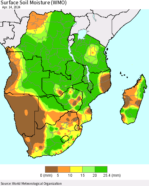 Southern Africa Surface Soil Moisture (WMO) Thematic Map For 4/8/2024 - 4/14/2024