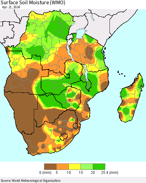 Southern Africa Surface Soil Moisture (WMO) Thematic Map For 4/15/2024 - 4/21/2024