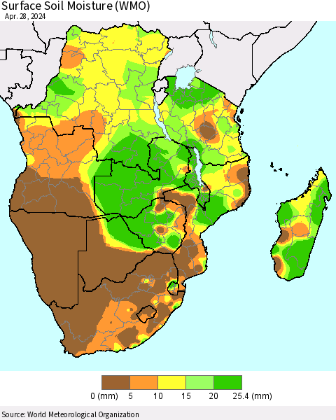 Southern Africa Surface Soil Moisture (WMO) Thematic Map For 4/22/2024 - 4/28/2024