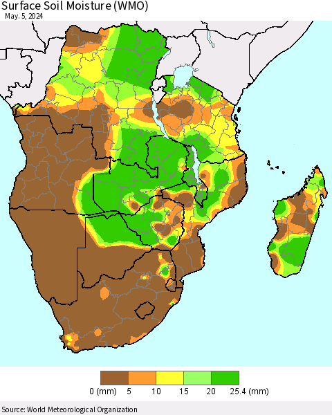 Southern Africa Surface Soil Moisture (WMO) Thematic Map For 4/29/2024 - 5/5/2024
