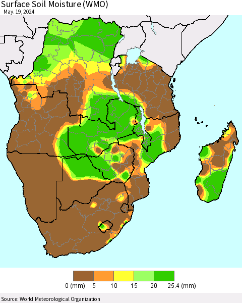 Southern Africa Surface Soil Moisture (WMO) Thematic Map For 5/13/2024 - 5/19/2024
