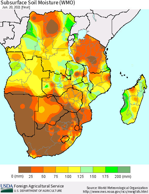 Southern Africa Subsurface Soil Moisture (WMO) Thematic Map For 6/14/2021 - 6/20/2021