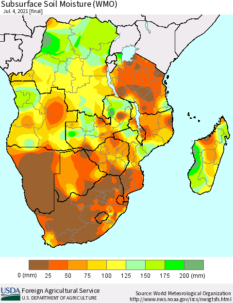 Southern Africa Subsurface Soil Moisture (WMO) Thematic Map For 6/28/2021 - 7/4/2021