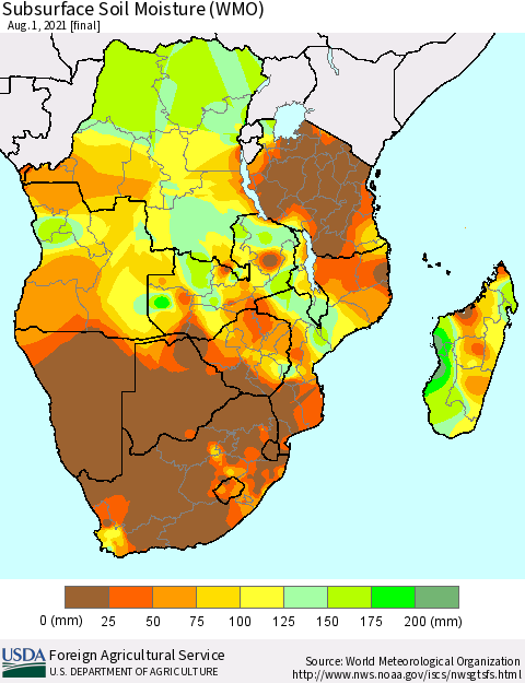 Southern Africa Subsurface Soil Moisture (WMO) Thematic Map For 7/26/2021 - 8/1/2021
