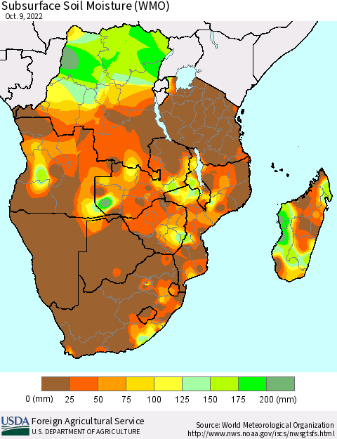 Southern Africa Subsurface Soil Moisture (WMO) Thematic Map For 10/3/2022 - 10/9/2022