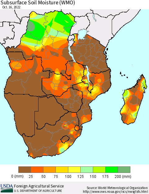 Southern Africa Subsurface Soil Moisture (WMO) Thematic Map For 10/10/2022 - 10/16/2022