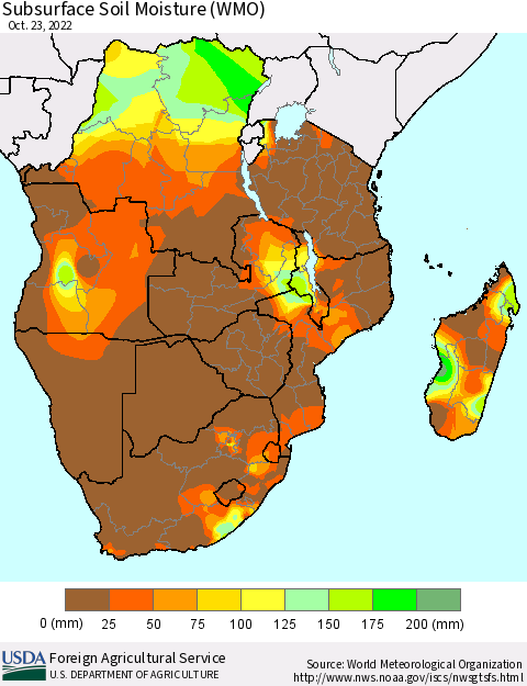 Southern Africa Subsurface Soil Moisture (WMO) Thematic Map For 10/17/2022 - 10/23/2022