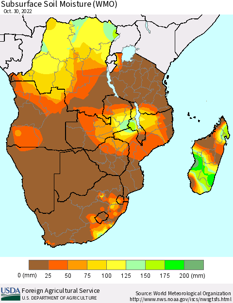 Southern Africa Subsurface Soil Moisture (WMO) Thematic Map For 10/24/2022 - 10/30/2022