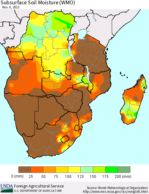 Southern Africa Subsurface Soil Moisture (WMO) Thematic Map For 10/31/2022 - 11/6/2022
