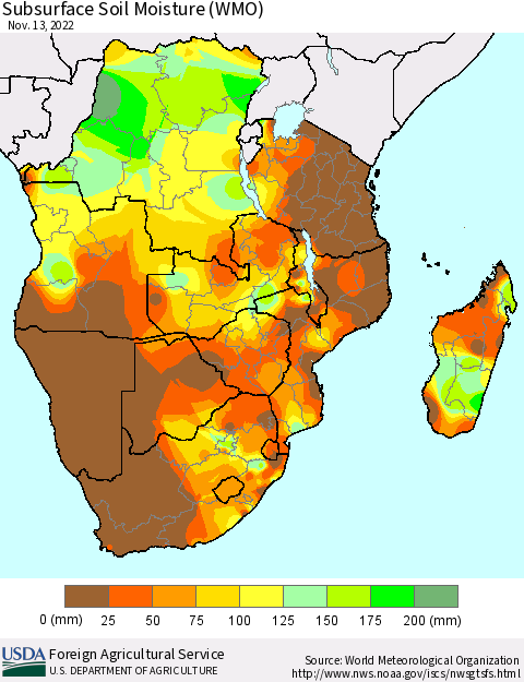 Southern Africa Subsurface Soil Moisture (WMO) Thematic Map For 11/7/2022 - 11/13/2022