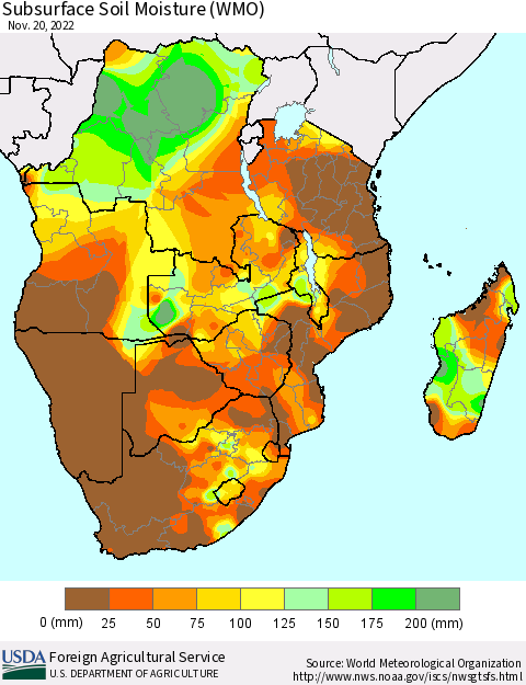 Southern Africa Subsurface Soil Moisture (WMO) Thematic Map For 11/14/2022 - 11/20/2022