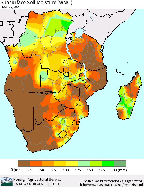 Southern Africa Subsurface Soil Moisture (WMO) Thematic Map For 11/21/2022 - 11/27/2022