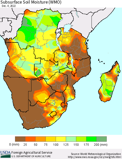 Southern Africa Subsurface Soil Moisture (WMO) Thematic Map For 11/28/2022 - 12/4/2022