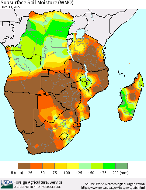 Southern Africa Subsurface Soil Moisture (WMO) Thematic Map For 12/5/2022 - 12/11/2022