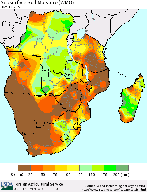 Southern Africa Subsurface Soil Moisture (WMO) Thematic Map For 12/12/2022 - 12/18/2022