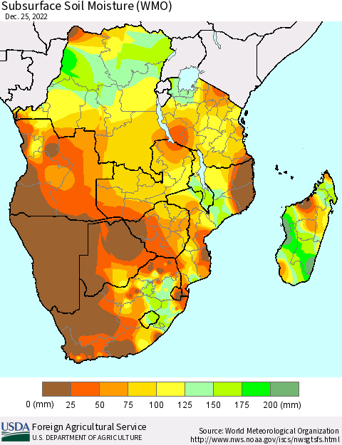 Southern Africa Subsurface Soil Moisture (WMO) Thematic Map For 12/19/2022 - 12/25/2022