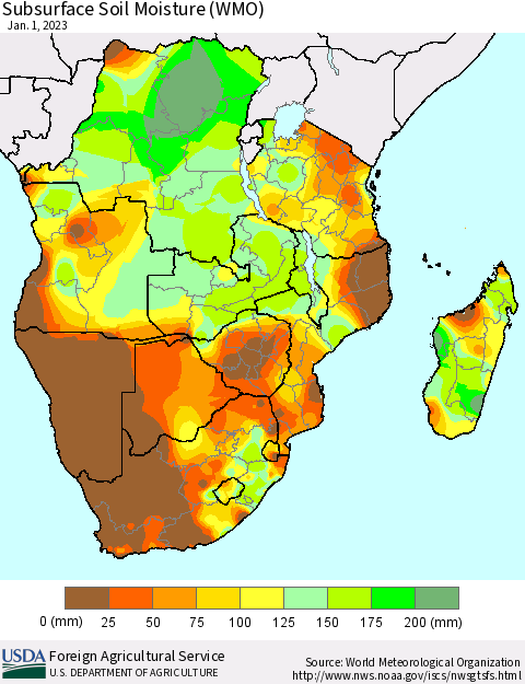 Southern Africa Subsurface Soil Moisture (WMO) Thematic Map For 12/26/2022 - 1/1/2023