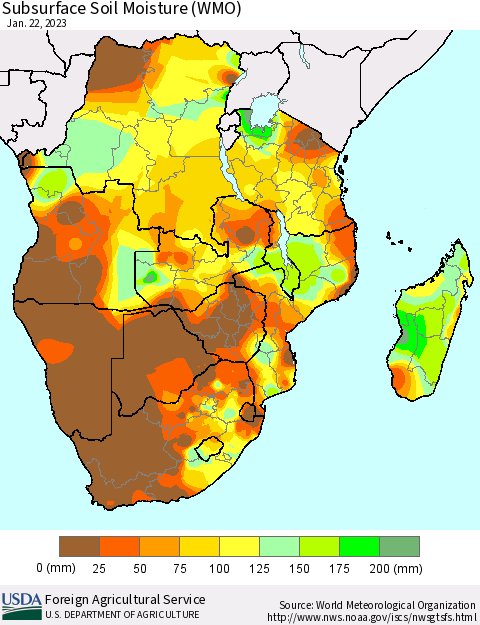 Southern Africa Subsurface Soil Moisture (WMO) Thematic Map For 1/16/2023 - 1/22/2023