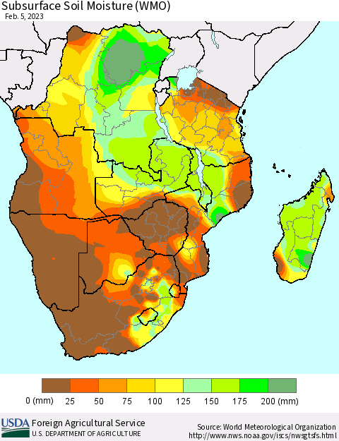 Southern Africa Subsurface Soil Moisture (WMO) Thematic Map For 1/30/2023 - 2/5/2023