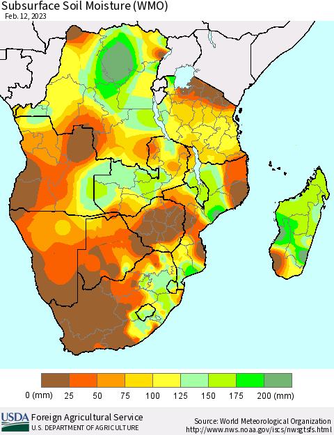 Southern Africa Subsurface Soil Moisture (WMO) Thematic Map For 2/6/2023 - 2/12/2023