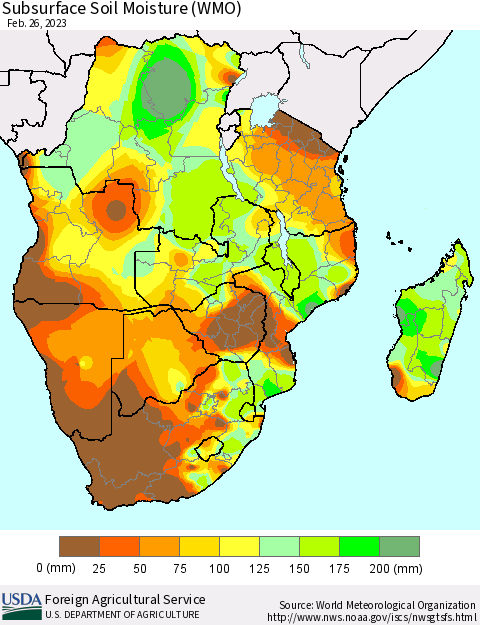 Southern Africa Subsurface Soil Moisture (WMO) Thematic Map For 2/20/2023 - 2/26/2023