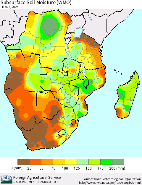 Southern Africa Subsurface Soil Moisture (WMO) Thematic Map For 2/27/2023 - 3/5/2023